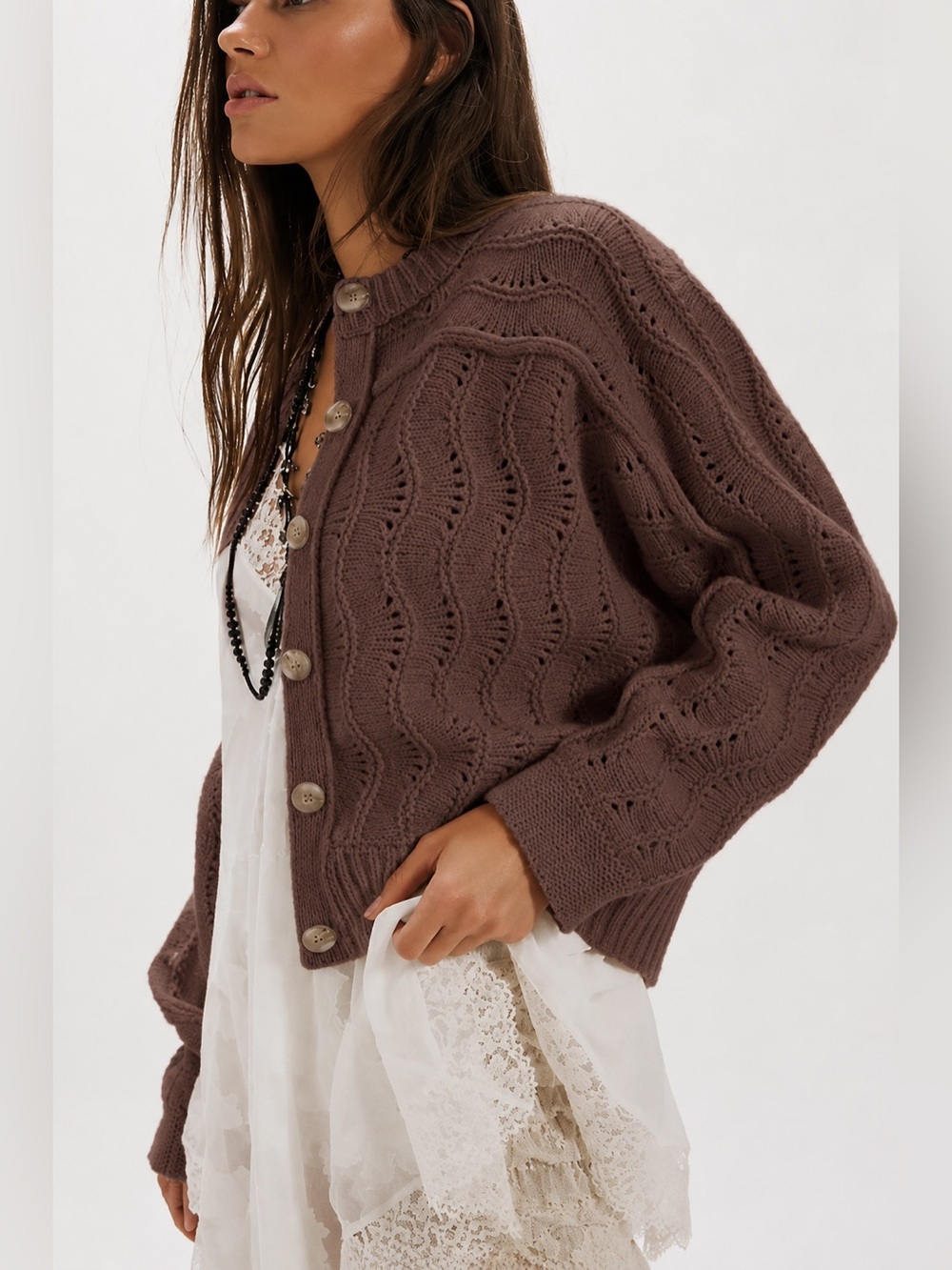 NWT Free People Amsterdam Wool Cardigan Chickory Coffee Brown